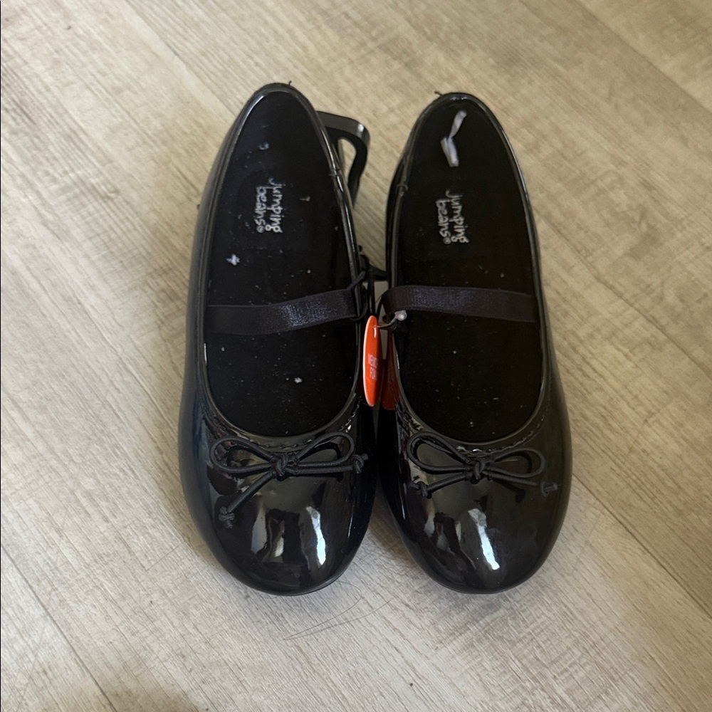 Jumping Beans Shiny Black Kids Dress Shoes with Bow